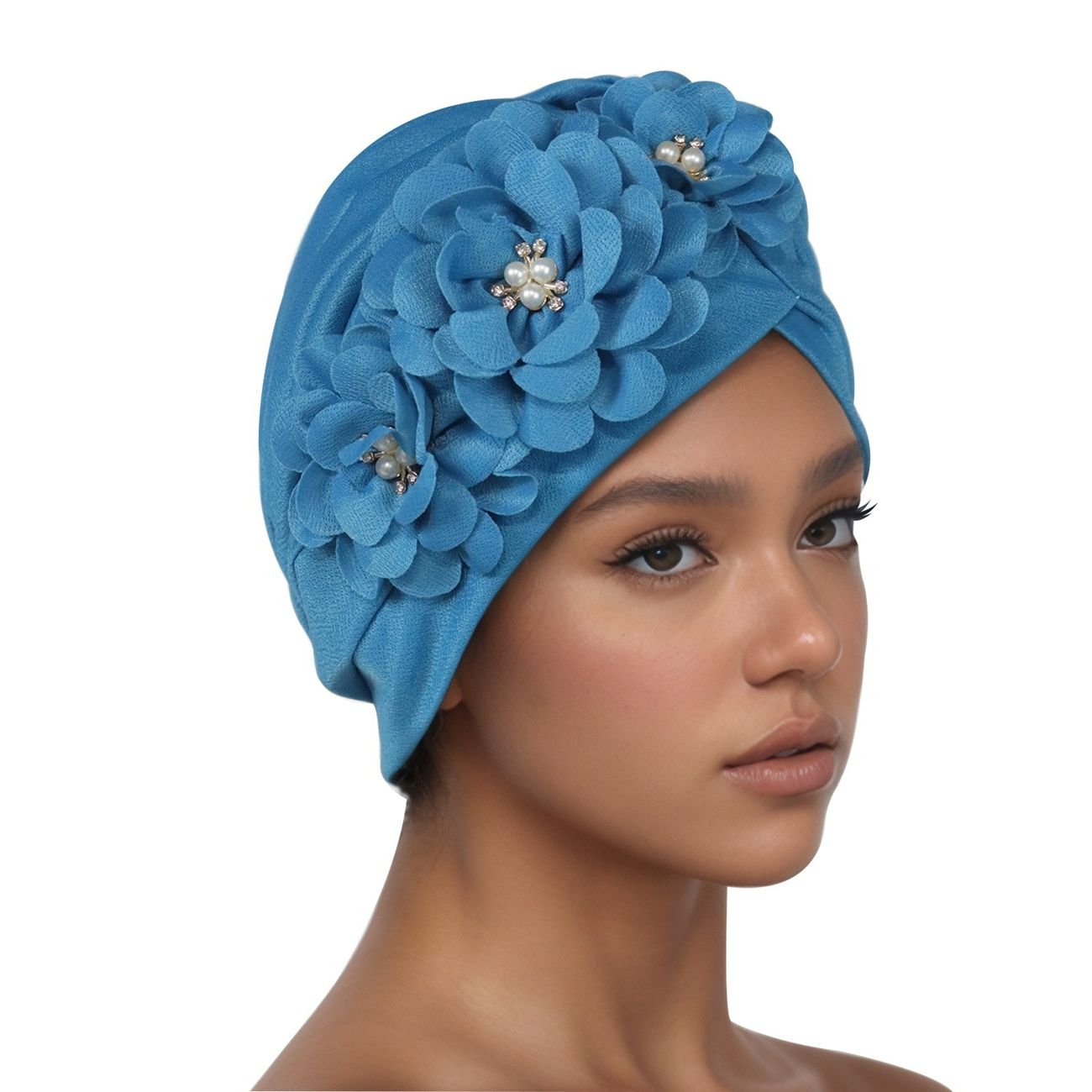 Fashion Selection Traditional Muslim Women's Headband Applique Fashion Casual HatLake blue
