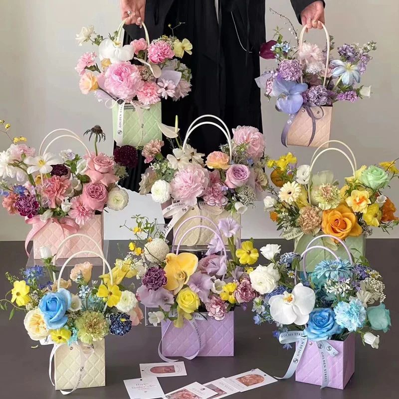 Portable Flower Packaging Box Wedding Decoration Gift Bag Handbag Valentine's Day Birthday Party Decor Diy Bouquet