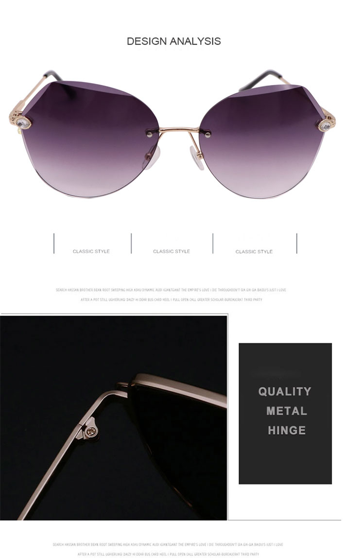 8989 Square Rimless Sunglasses Women Brand Designer Rhinestone Polygon Ladies Sunglasses Trimming Irregular