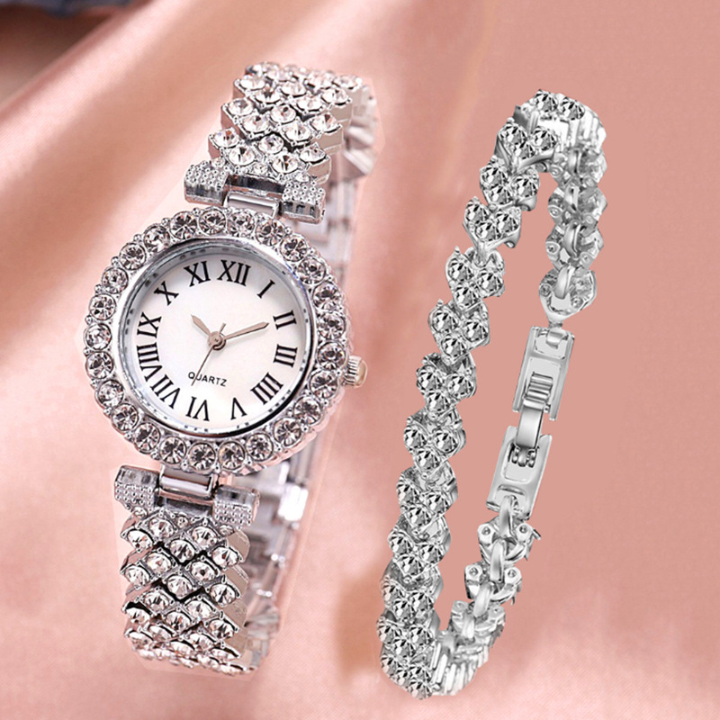 women's diamond watch and bracelet set fashion girls watch set steel strap