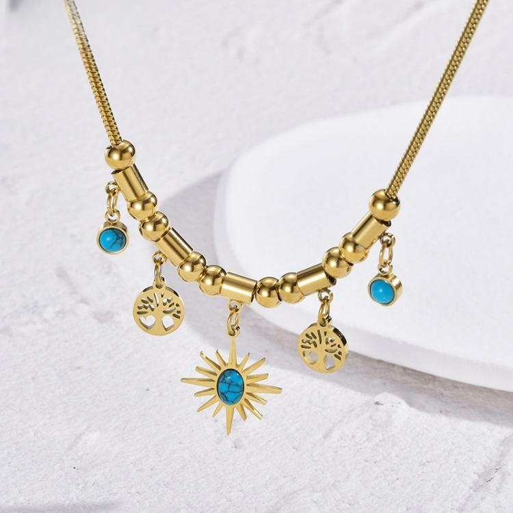 Necklace female jewelry Europe and America Turquoise Eight pointed star Titanium steel necklace female Advanced sense Versatile Clavicular chain CRRSHOP women gold birthday gift present 