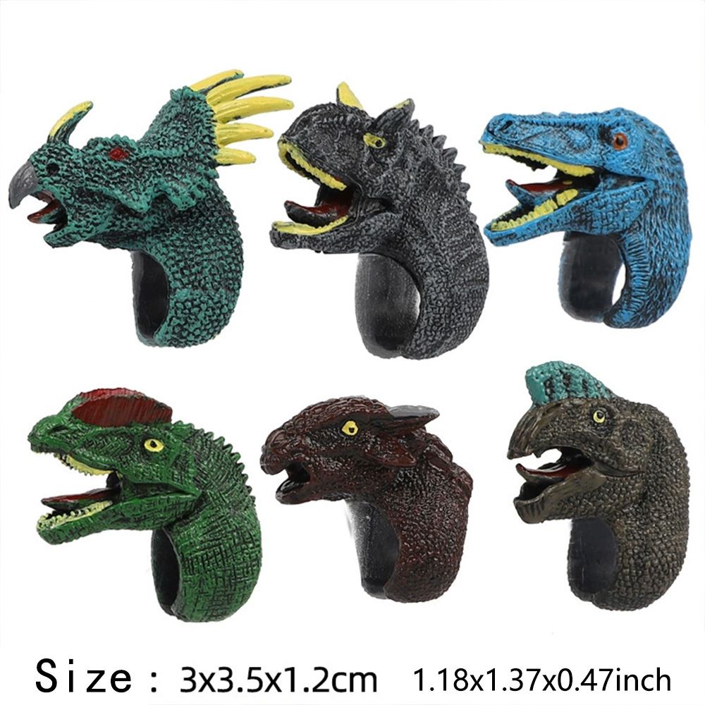 Six children's dinosaur rings science education toys simulated dinosaur wildlife birds cognitive hand-painted model toys