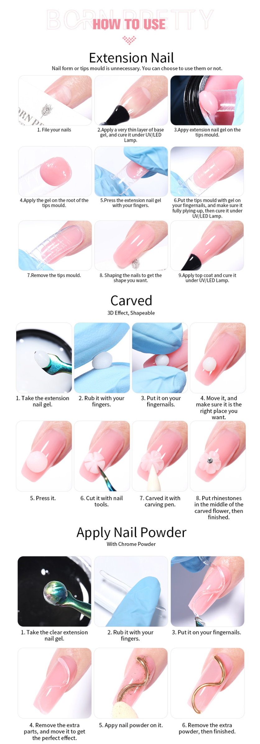 56021 BORN PRETTY 15ML Non Stick Hand Solid Extension Nail Gel Clear Nude Pink Extension Gel Rhinestone Glue Gel Easy to Operate