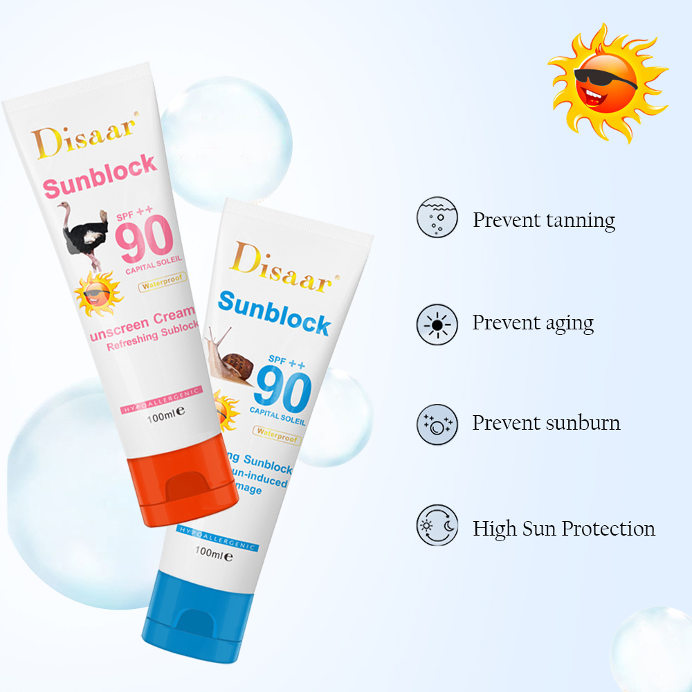 SPF 90 Face and Body Sunscreen Cream Moisturizing Refreshing Not Greasy Sun Screen Light Breathable UV Protection Skin Cream 100ml