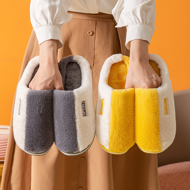 Women's Winter Home Slippers Couple Shoes Non-slip Soft Winter Plush Cotton Slippers Warm Home Slippers Indoor Bedroom Couple Shoes