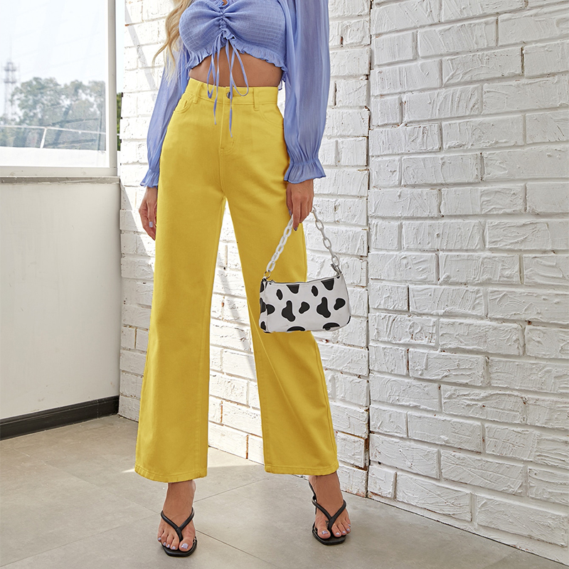 CL869-4 Women's Casual Denim Pants High Waisted Wide Leg Jeans