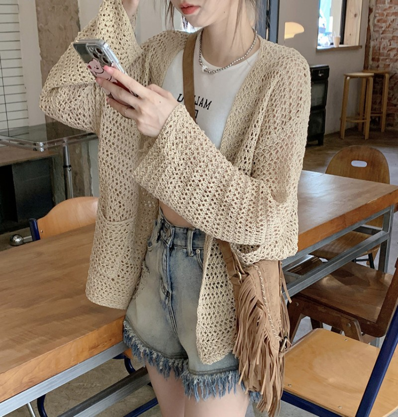 1219 Women's Summer Thin Hollow Out Knitwear Loose Sunscreen Coat