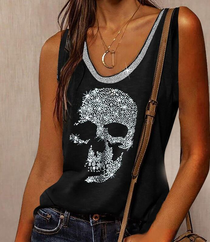 Z002 Women Skull Tank Top Sexy Tops for Women Large Size Loose Round Neck Sleeveless T-shirts