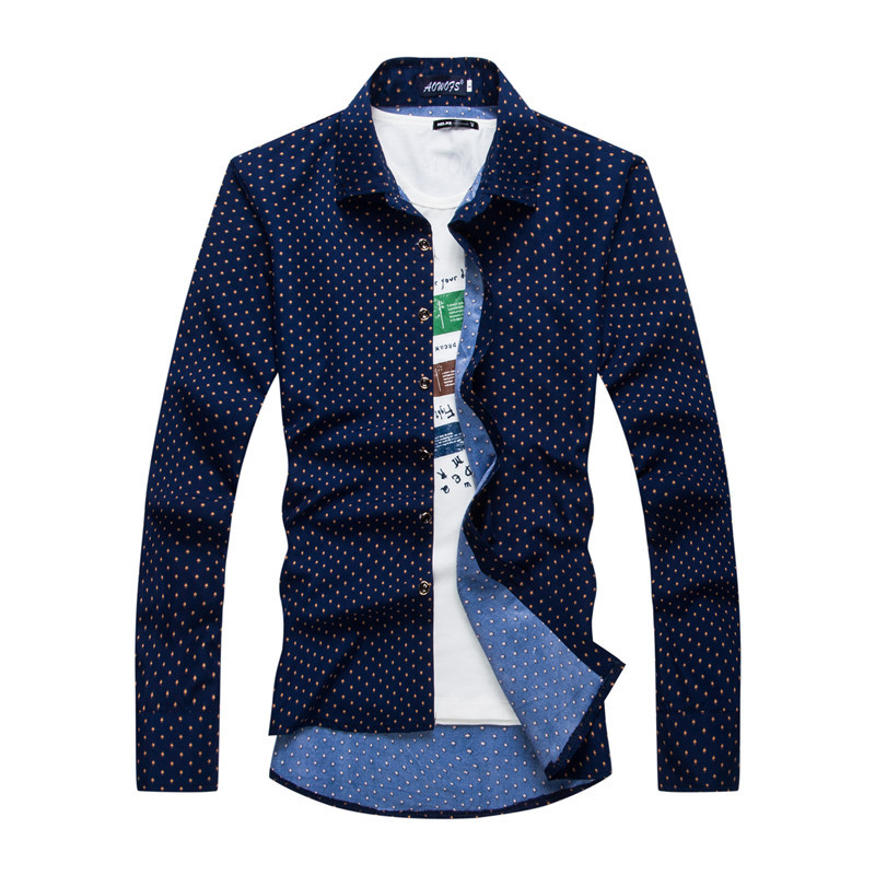 Autumn and winter new shirt men's shirt small mushroom print Korean style slim men's long-sleeved shirt