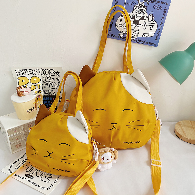 0461 Women's Niche Cute Cartoon Cat Canvas Bag Large Capacity Handheld Cross-Body Bag