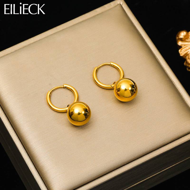 F928 Stainless Steel Ball Beads Drop Earrings For Women Girl New Trend Golden Colorfast Ear Buckle Jewelry Gift Party