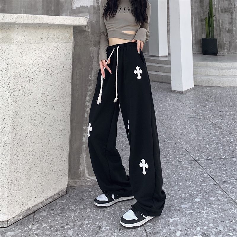 Women's Spring/Autumn New Loose Cross Pants Solid Color Lace Up Sports Pants