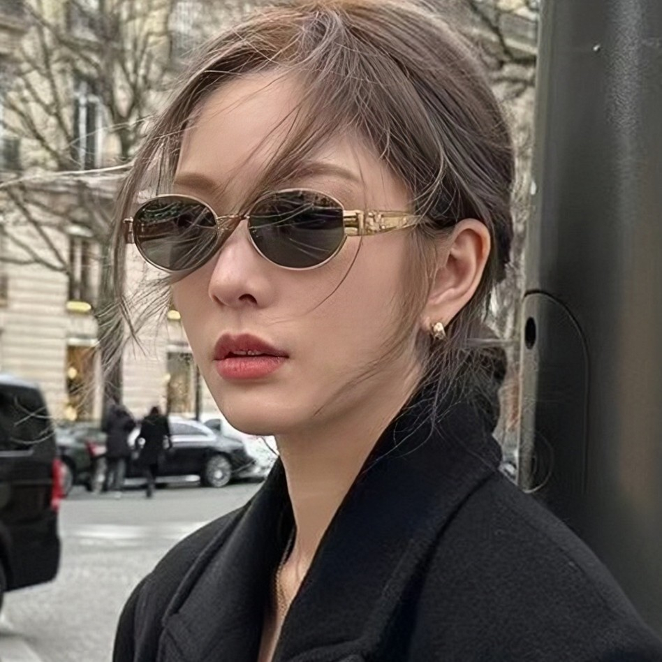 4235 Sunglasses Women's Metal Driving Glasses UV400 Retro Oval Cat Eye Sunglasses