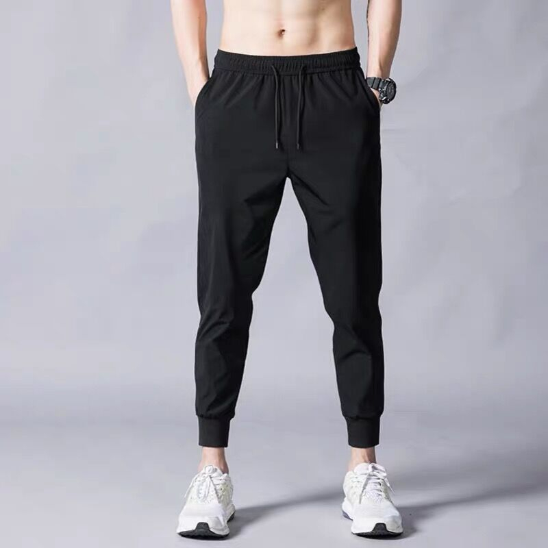 WY Men's Casual Thin Ice Silk Mesh Breathable Air Conditioning Pants Sports Leggings