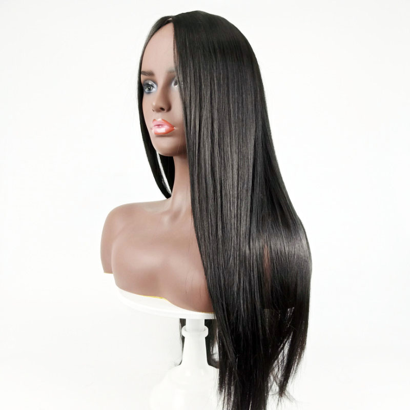 Long Straight Wig 28 Inch Black Wig Middle Part Lace Wigs With High Lights Synthetic Hair Wigs For Black Women Cosplay
