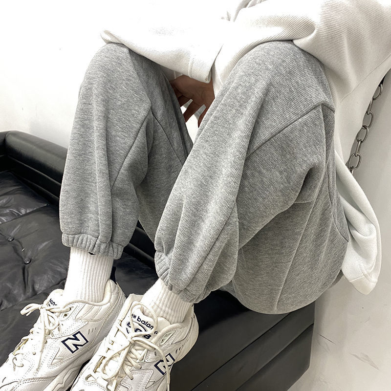 1109 Women's Autumn and Winter Gray High-Waisted Sweatpants Loose Casual Pants