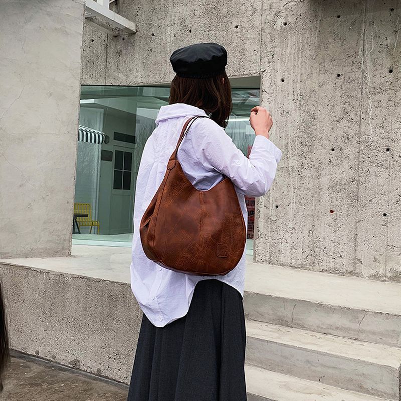 Retro soft leather Korean style versatile tote bag literary simple shoulder handbag multi-compartment casual women's crossbody bag