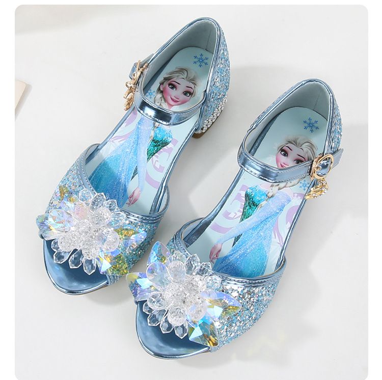 Dress Shoes Girls' High-Heeled Sandals Summer New Children's Crystal Shoes Children's Soft Soled Snow Princess Shoes