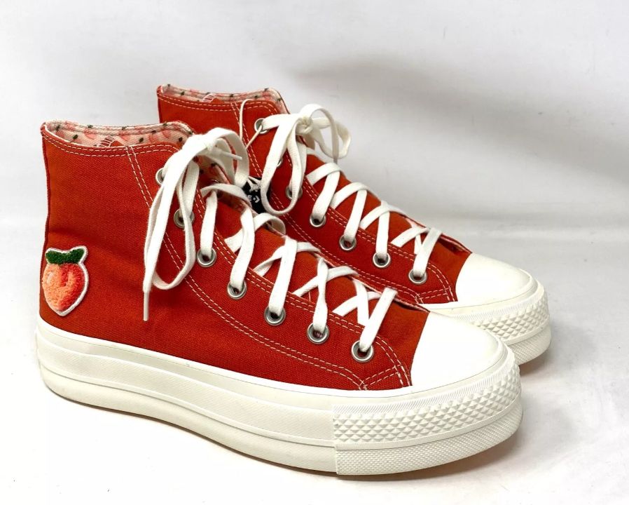 Shoes Converse Chuck Taylor Lift Platform Unisex Shoes Peach/Red/White Canvas
