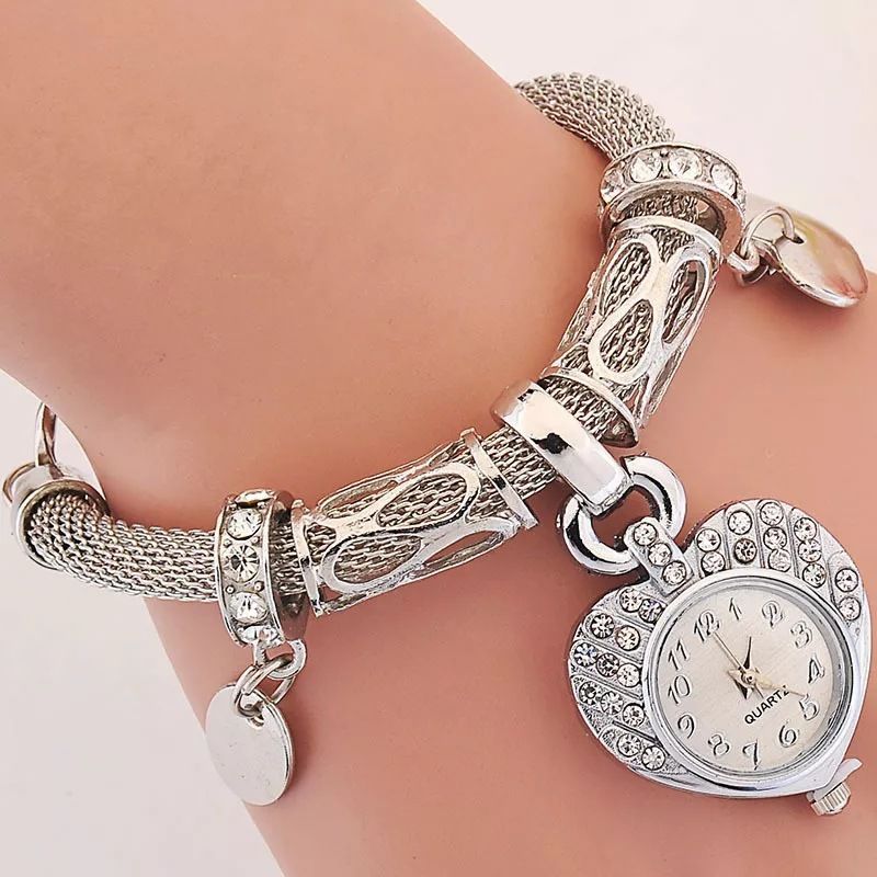 Digital Watch Heart-Set Diamond Bracelet Watch Gold Silver Rhinestone Love Quartz Watch