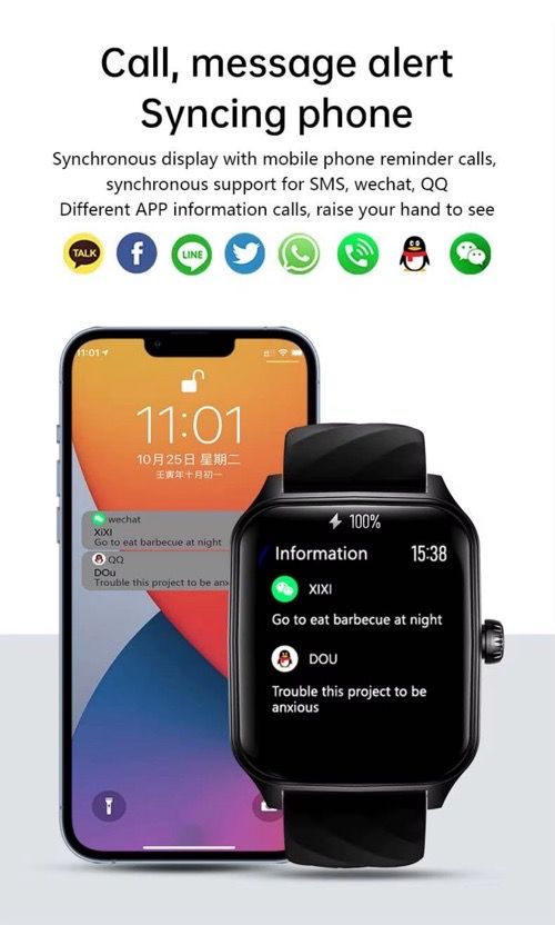 2024 iphone Smart Watch 2.01 Inch HD Screen BT Call Wearable Devices Health Monitor Waterproof Smart Watch Men Women Touch Screen, App Control, GPS, Bluetooth Connectivity, USB, NFC Chronograph, Thermometer, Calendar, Alarm, Power Reserve, Remote Control,