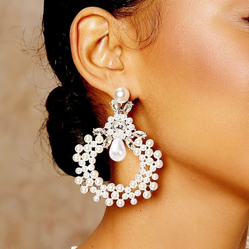 20457-2 Pearls Round Stud Earrings Vintage Jewelry White Baroque Pearl Big Dangle Earrings For Women