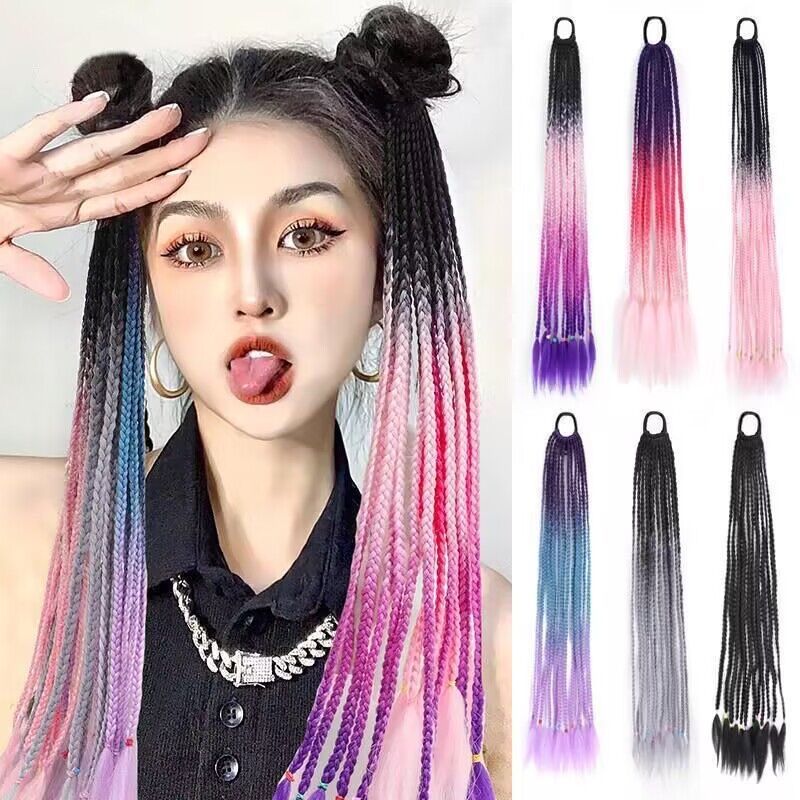 Wig Colored three-strand braids African dreadlocks ponytail wig gradient color small braids chemical fiber hair extensions 24 inches