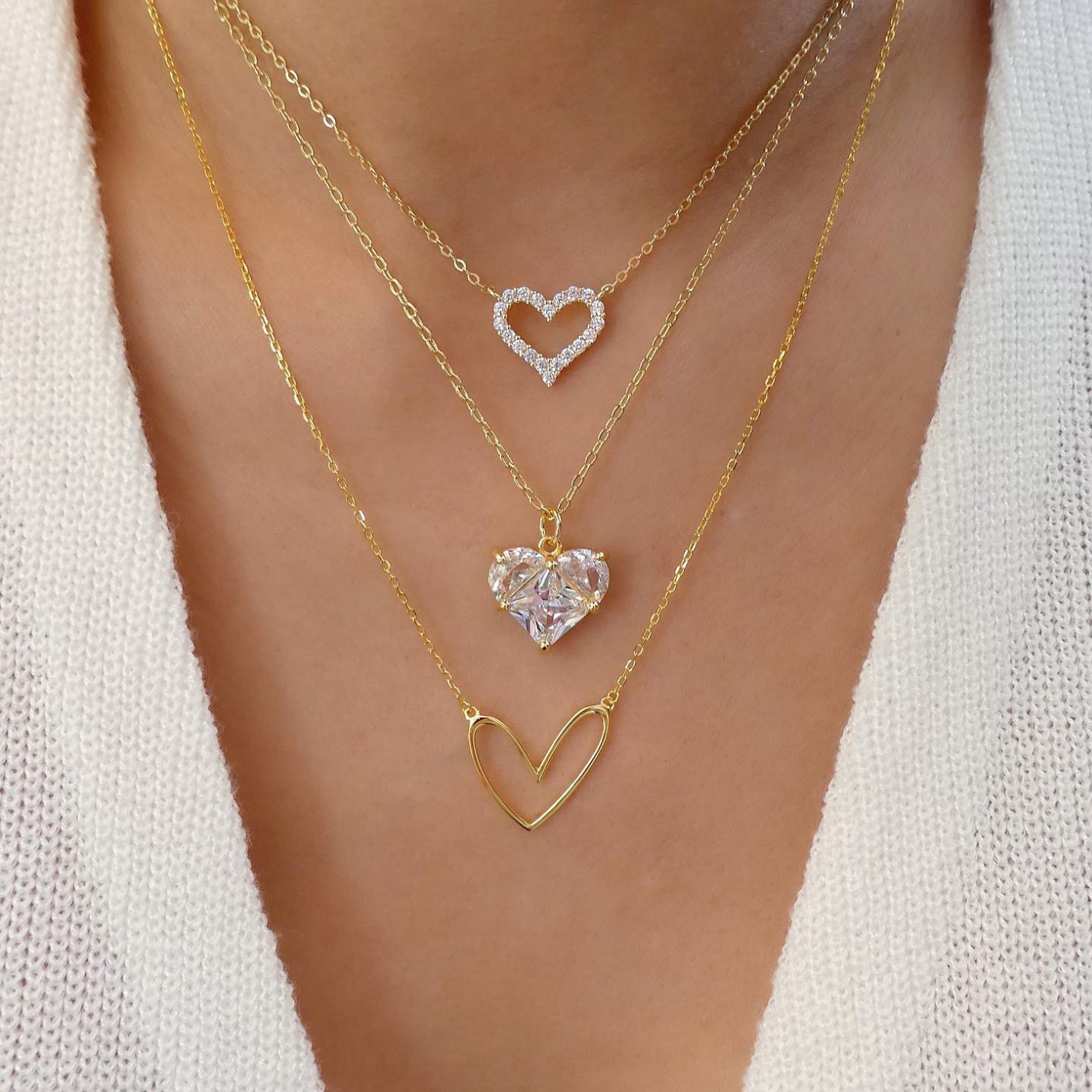 5753201HB Zircon Heart Pendant Necklaces for Women Girls Gold Color Multilayer Clavicle Chain Necklaces New Fashion Trendy Jewelry