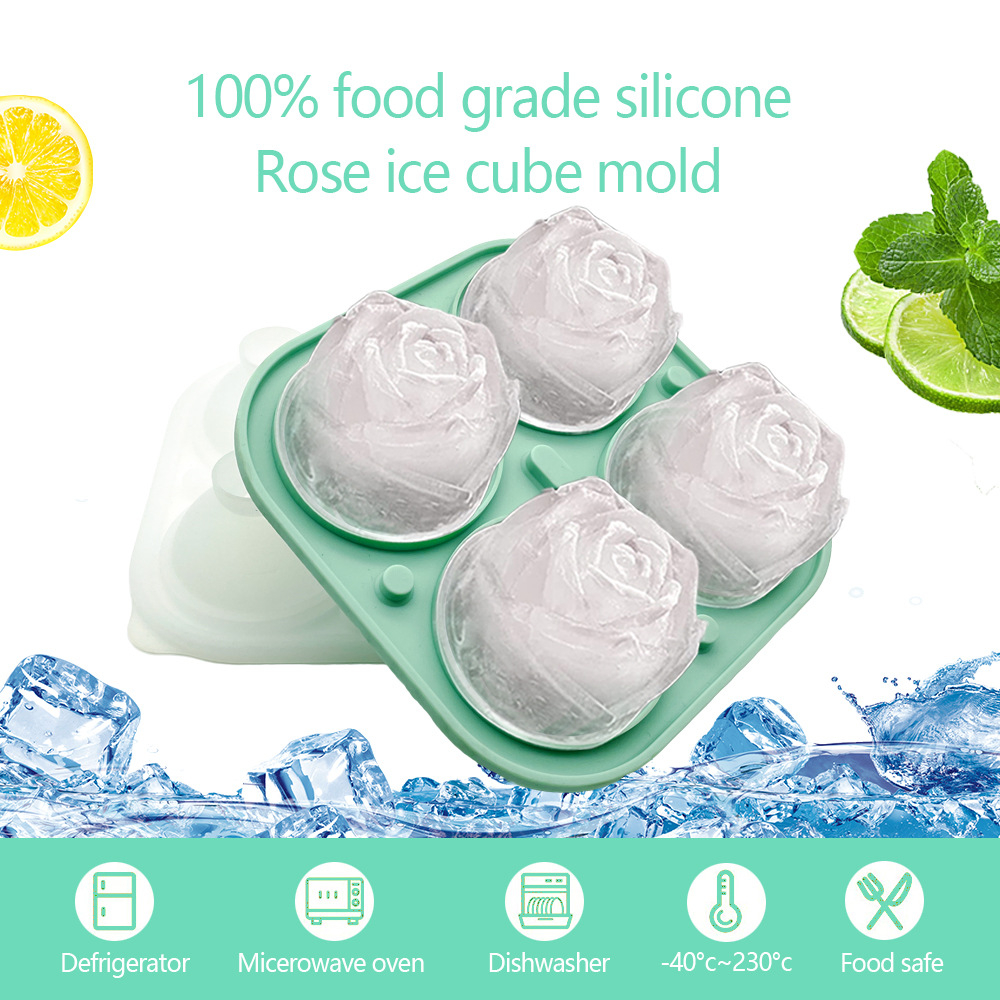 Upgraded Large Ice Cube Tray (Built-in Funnel), 2.5 Inch Rose Ice Cube Molds, Silicone Round Cube Flower Shape for Chilling Whiskey Cocktail Bourbon Juice,Easy USE,BPA Free