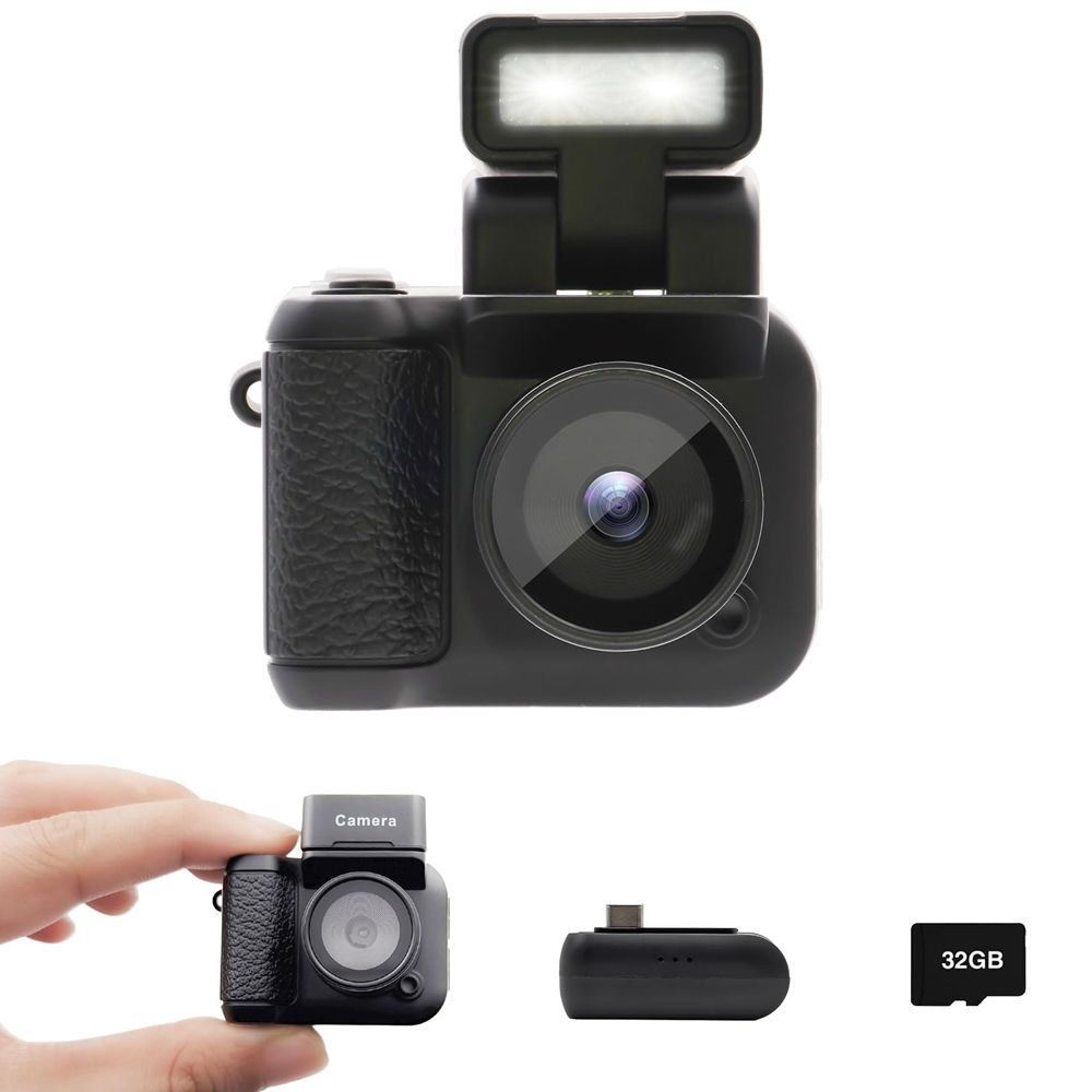 Digital Camera with 1.4 in LCD Screen 1080P 32GB Card Charging Base Monoreflexes Shaped CMOS Compact Portable Video Recorder Easy to Operate (Black)