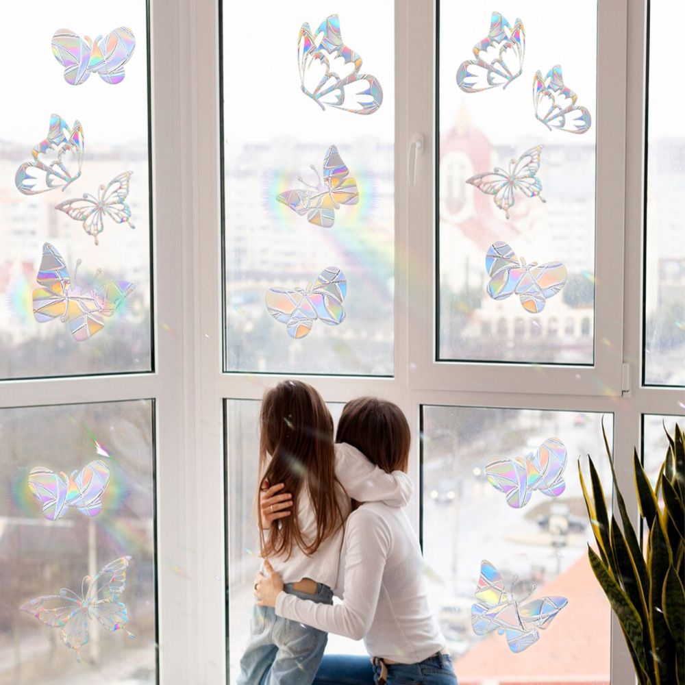 XC2313 Butterfly Sun Catcher Window Sticker Mushroom Leaf Stained Rainbow Prism Glass Wall Sticker Kids Room Home Decoration Suncatcher
