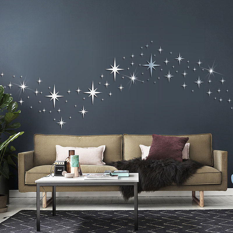 JM675 Different Size Star Doji Set Acrylic Mirror Sticker Stereo Self-Adhesive DIY Cartoon Mirror Wall Sticker