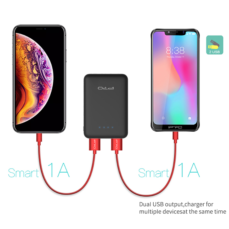 IPRO FB5 Portable Powerbank Mobile Phone Charger Ultra Compact Charger Power Bank 5000mAh External Battery Pack Dual Output Port with LED
