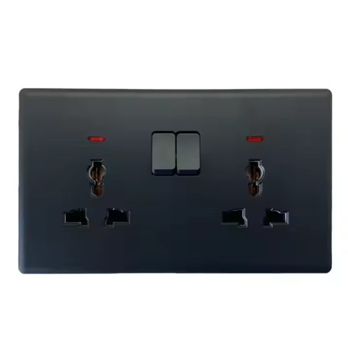 High-Quality Wall Black PC Three-pin Sockets and Light Switches UK Double Socket Switches