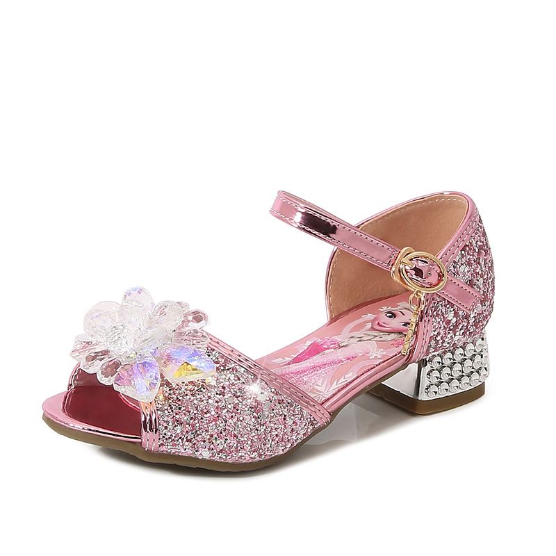 Dress Shoes Girls' High-Heeled Sandals Summer New Children's Crystal Shoes Children's Soft Soled Snow Princess Shoes