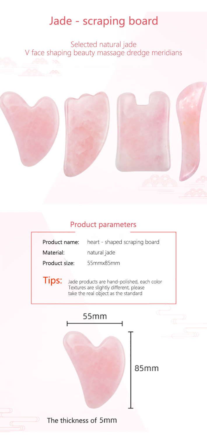 Natural Rose Quartz Stone Gua Sha Scraping Massage Tool, Healing Crystal Guasha Board Facial Massager Traditional Scraper Tool