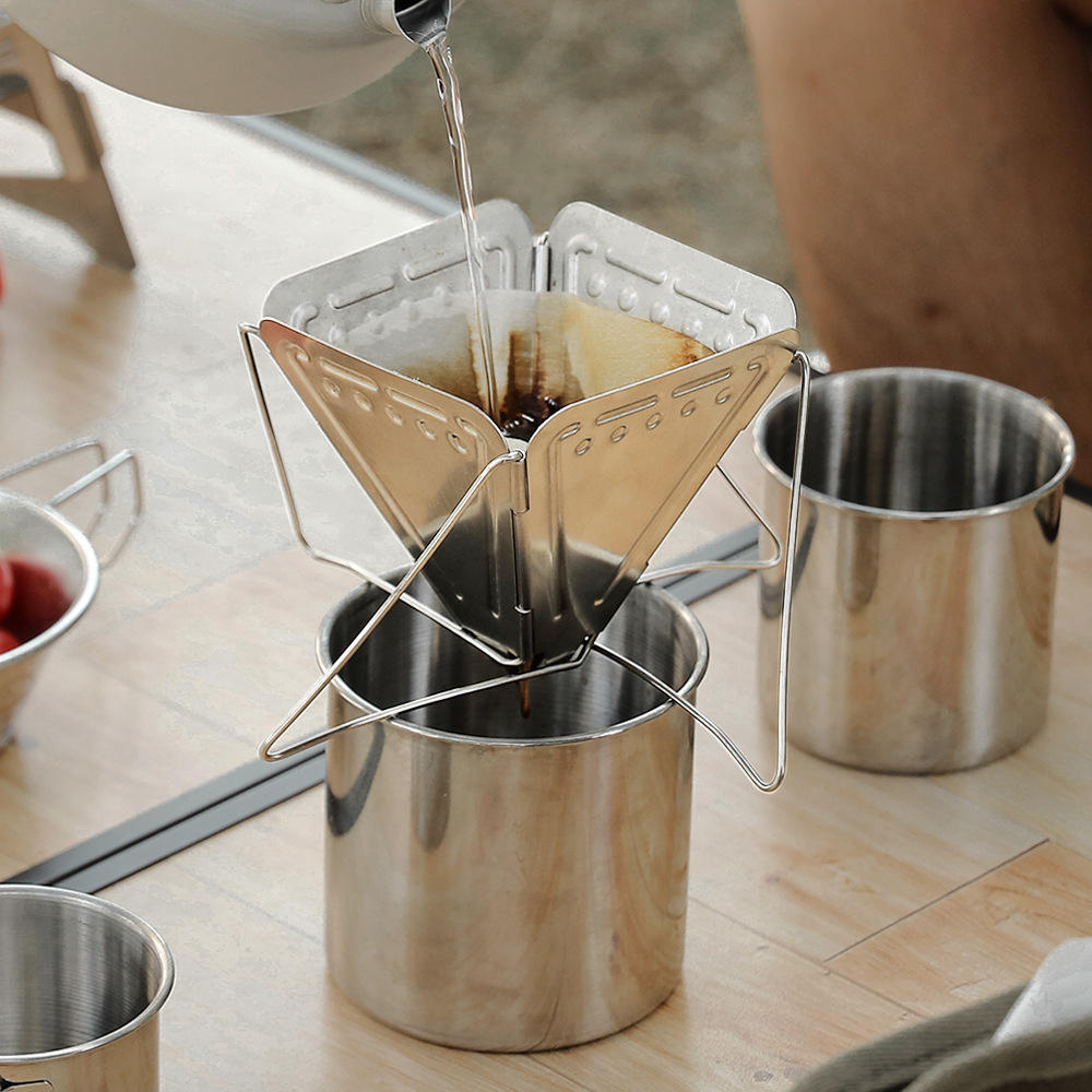 GLQ-001 Foldable Coffee Drip Filter Holder Foldable Coffee Cone Drip Cup Portable Outdoor Camping Travel Stainless Steel