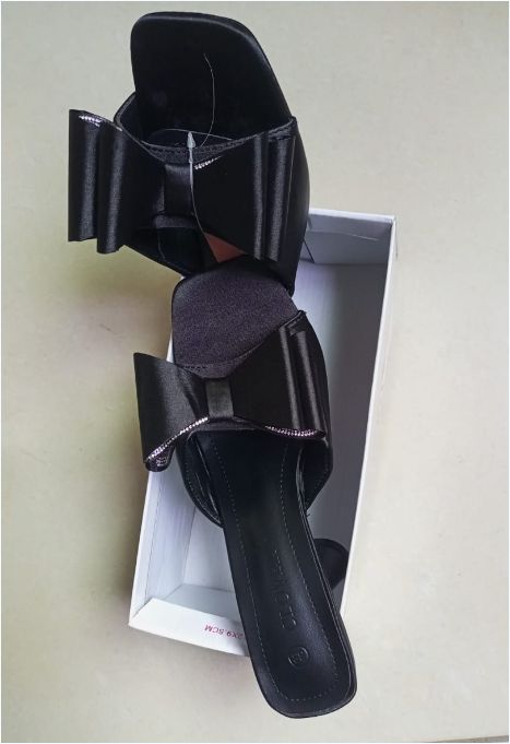  Bowknot Anti-Slip Sexy Pointed Toe Thin Heels Slides Fashion Bow Sandals for Women and Ladies