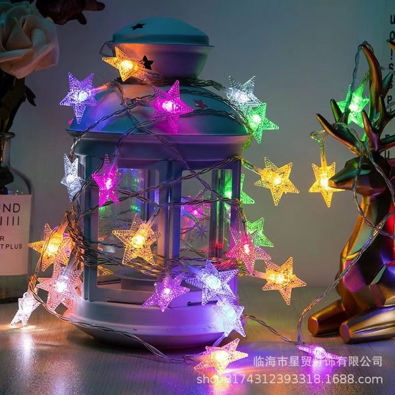 33m 20 LEDs Battery Operated String Lights LED star lights, atmosphere lights, camping lights, ball lights, Christmas birthday decorations, bedroom decorative lights.Star (Multicolor)