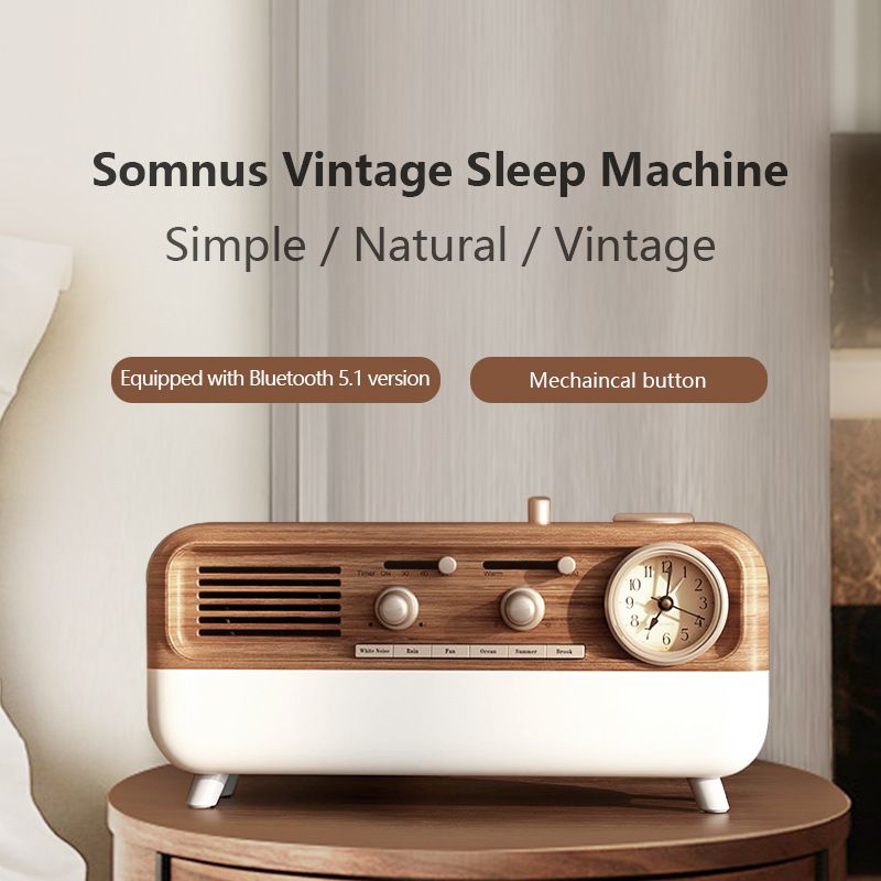 24W Mini Retro Audio, Sleep Aid and Wake-up Light, White Noise Sleep Aid Speaker, 6 Natural Sounds, Wireless Bluetooth Speaker, Night Light, Alarm Clock, for Home Office