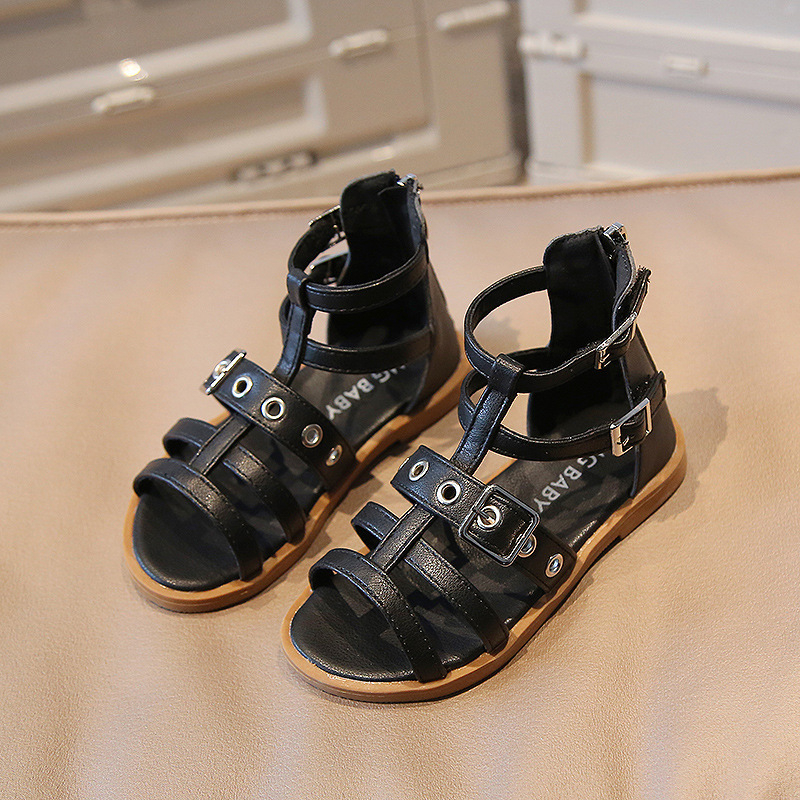 Women Girls Roman Shoes Open-toe Buckle Flat Casual Soft Bottom Sandals High Top Children's Beach Shoes
