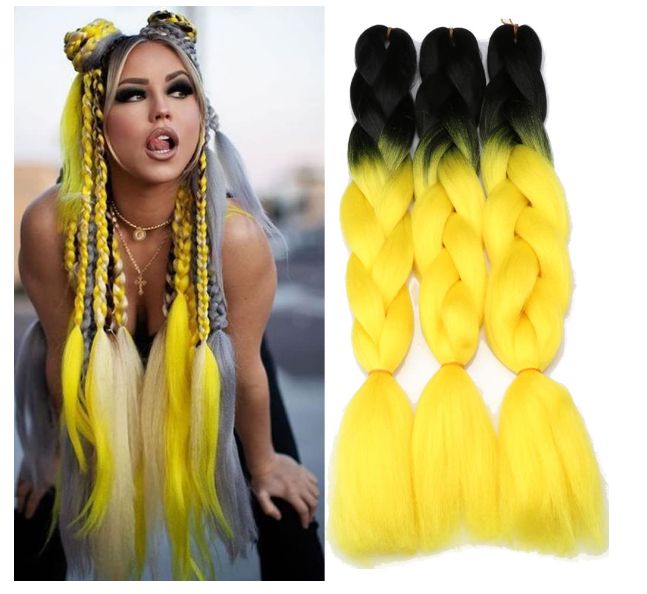 Obaasima Strands OS Ombre Braiding Hair 82" BY23 For African Braid And Rasta / Black / Yellow