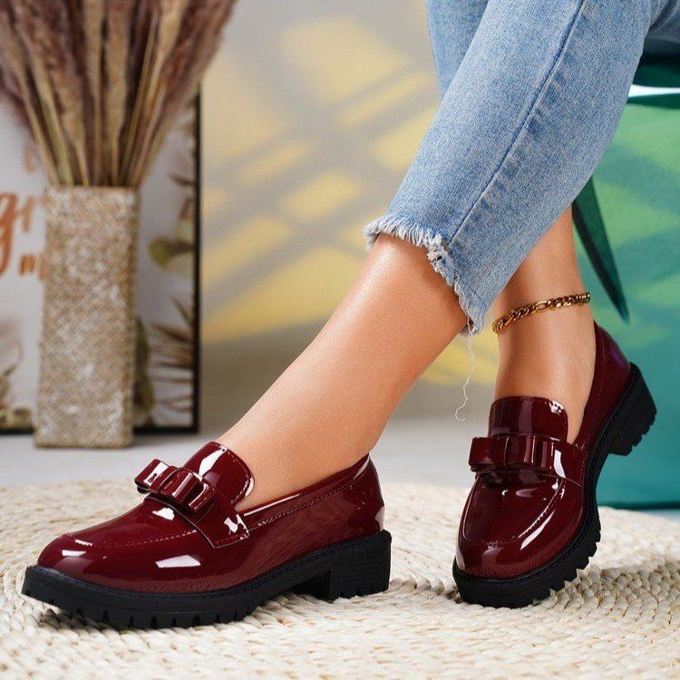 2024 new patent leather bright face fringed mid-heel Fugu Lofu shoes Europe and America large size 9116