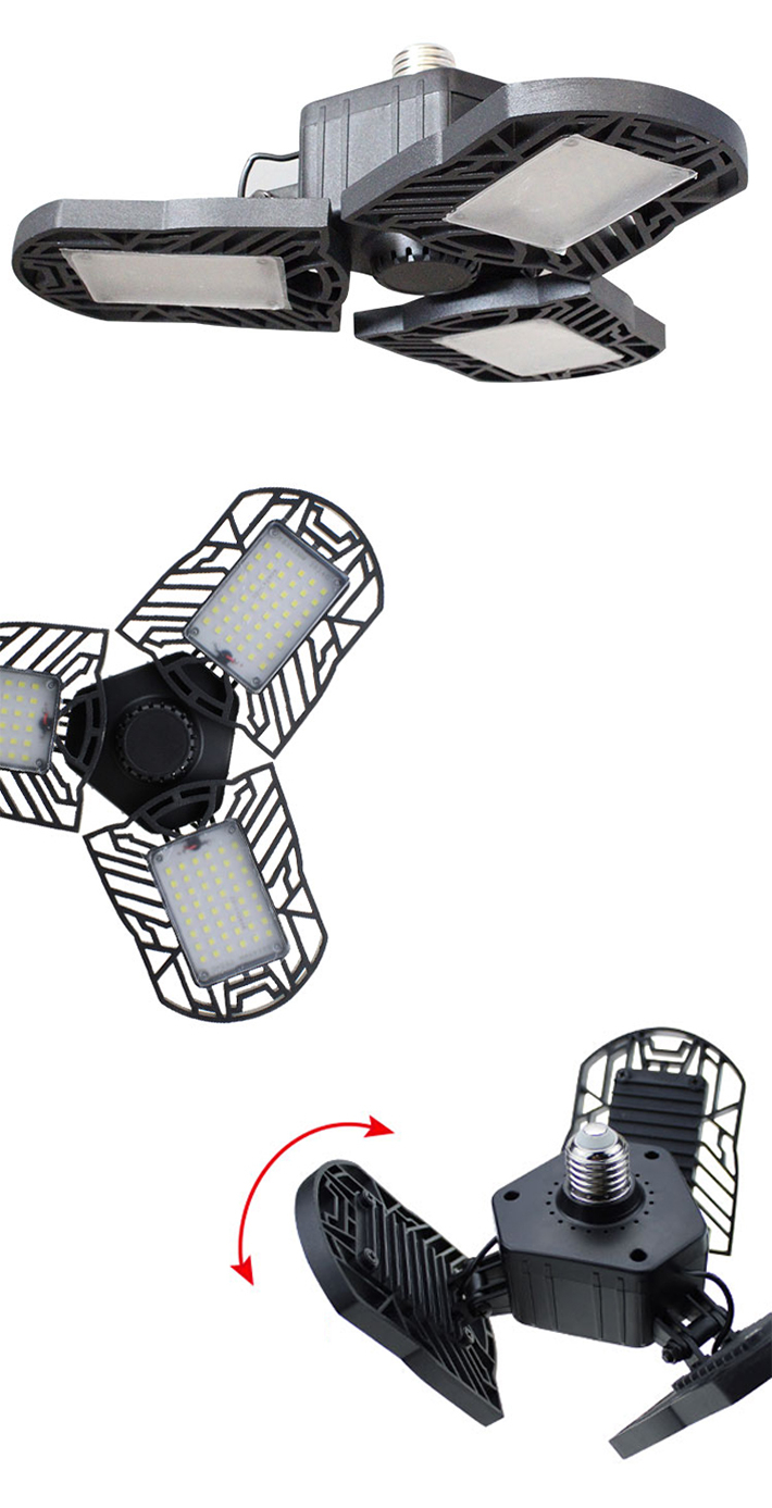 60W E27 6000LM Deformable LED Garage Ceiling Lights with 3 Adjustable Panels for Garage,Warehouse,Corridor (NO Motion Activated Sensor) White 6000-6500K

