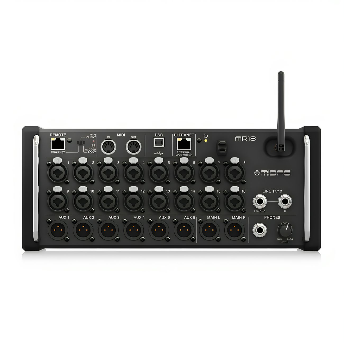 MIDAS MR18 rack-mounted digital mixing console stage performance band concert scene
