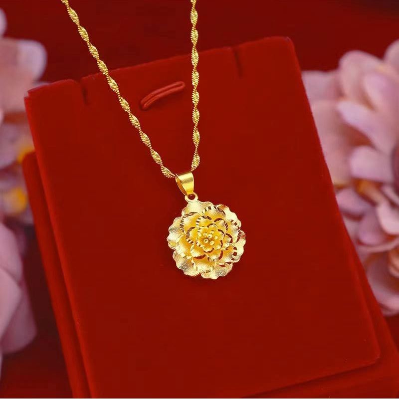 Golden Peony Pendant Necklace Water ripple chain beautiful