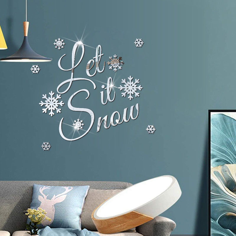 JM826 Christmas Decorative Letters Snow 3D Acrylic Mirror Sticker Holiday Decoration DIY Wall Sticker
