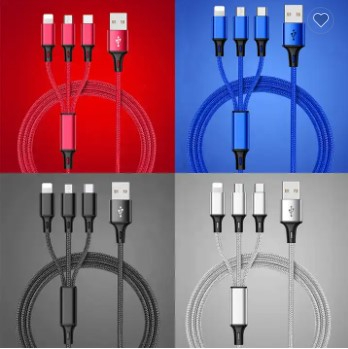 3 in 1 Multi Type C Cable Micro USB & iPhone Universal Fast Charging Cable 1.2m