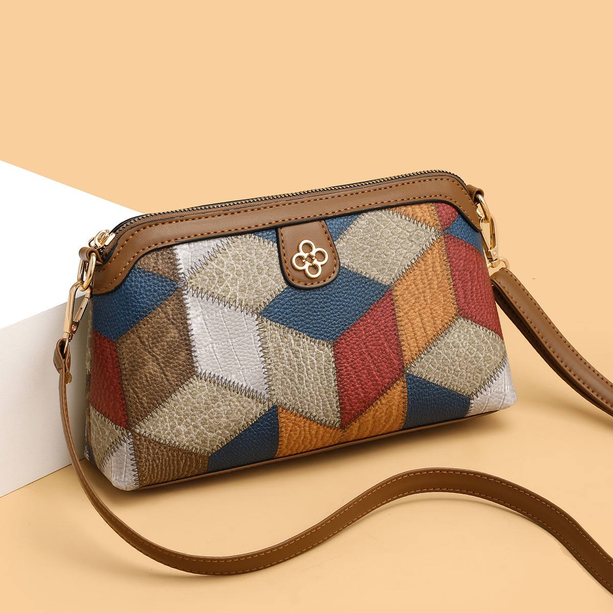 Bohemian Crossbody Bag, Unique Ethnic Design Women Shoulder Bag, Color Block Splicing Mini Purse, Lightweight Cell Phone & Coin Crossbody Handbag for Ladies Daily Outing
