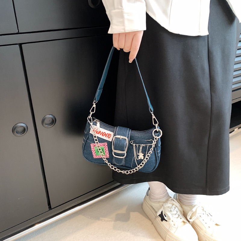 RL&18802 Jean Handbags Light lady Bags With Chain Lady Fashion Summer Underarm Purses For Woman